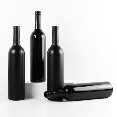 China Beverage 750ml High Grade Matte And Shine Black Empty Glass Red Wine Bottle And Bordeaux Bottle for sale