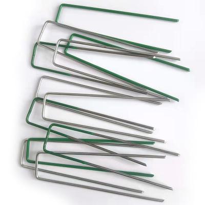 China Competitive Price U Pin Stainless Flat Steel Nail For Artificial Grass / Garden Steel Stakes Nail for sale