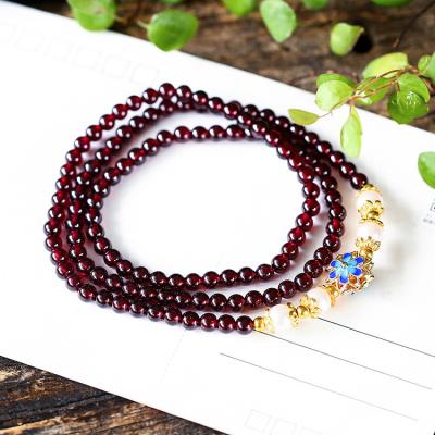 China New Women's Punk Natural Crystal Burgundy Garnet Multi-Layer Bead Bracelets for sale