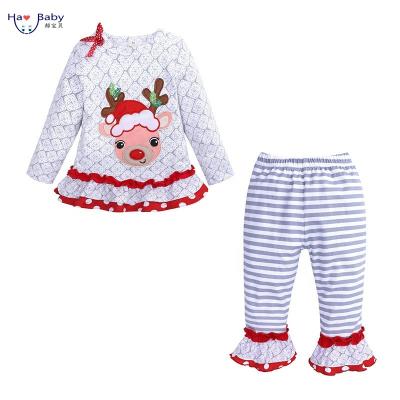 China Hao Baby Spring Children's Costume Girl Deer Long Sleeve Blouse Formal Striped Horn Pants Christmas Costume for sale