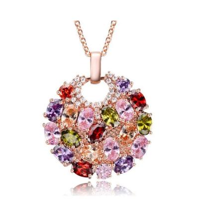 China Good Ethnic Colorful Hypoallergenic Flower Necklace Zircon Moon Pendant Necklace for sale