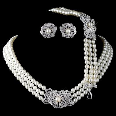 China Elegant Romantic High Grade Bridal Jewelry Set For Wedding Water Diamond Necklace Earrings Bracelet Pearl Set for sale