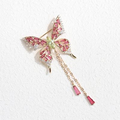 China Vintage Diamond Two-Color Phoenix Butterfly Brooch Temperament Tassel Wild Cooper Brooch for sale