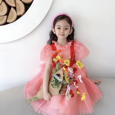 China Hao Baby breathable new 2022 spring and summer children's girl baby behind the big bow lace Mesh Party Dress Princess Dress for sale