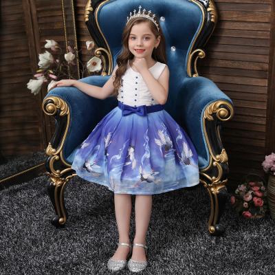 China Hao Baby Children's Christmas Chiffon Printing Dress Anti-static Children Performance Dress Wedding Princess Dress for sale