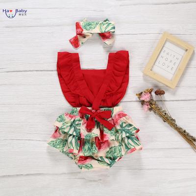 China Antibacterial Red Watermelon Printing Hao Baby Summer Infant Girl's Triangle Romper Casual Sleeveless Cute Romper for sale