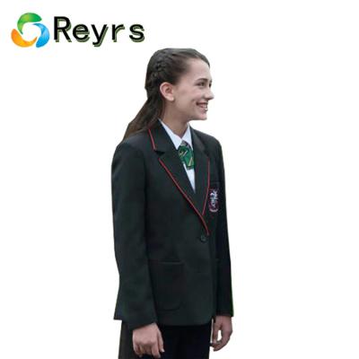 China Long Sleeve Reyrs Recycled Fabric Designs England Comfortable School Uniform Blazer For High School Students With Meshbelt for sale