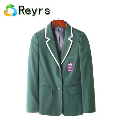 China Anti-shrinkage; Anti-wrinkle ; Reyrs Antifouling Recycled Fabric Design Student Uniform Custom Logo School Uniform Blazer With Tape for sale