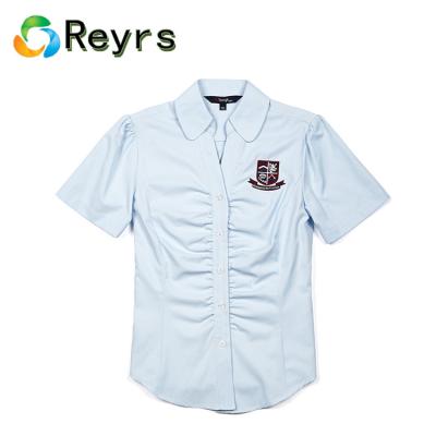 China Latest Reyrs Design Summer QUICK DRY Shirt For Girls Puff Sleeves Formal School Uniform White Shirt for sale