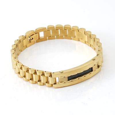 China 12mm Thickness TRENDY Rose Gold Color 18K Gold Silver Mix Gold Plated Stainless Steel Watch Band Chain Bracelet For Men for sale