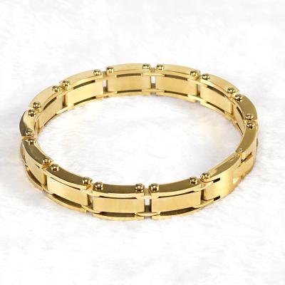 China FASHIONABLE Amazon Fashion High Quality Shiny Gold Plated Luxury Mens Stainless Steel Watch Band Bracelet for sale