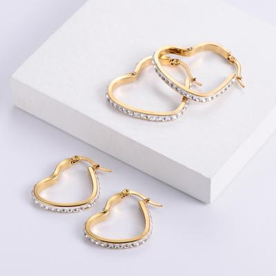 China 2021 Ice Fashions TRENDY Stainless Steel Gold Plated Heart Shape Cubic Zirconia Love Earrings For Girlfriend for sale