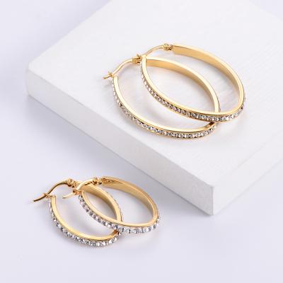 China FASHIONABLE Factory Custom Ice Out Oval Gold Women Earring Circles Stainless Steel Zircon Shape Ear Jewelry Accessories for sale