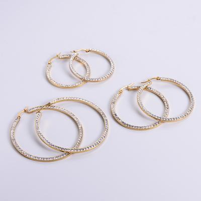 China Charm Trendy Trendy Individual Ice Out Stainless Steel Circle Channel 18K Gold Plated Zircon Earrings For Women for sale