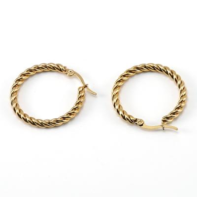 China Hiphop Factory European and American Hip Hop Style Stainless Steel 18K Gold Plated Twisted Circle Earrings For Women for sale