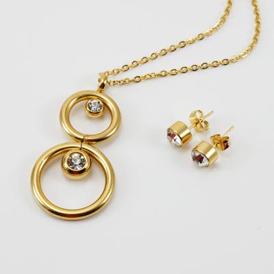 China Factory Wholesale Casual/Sporty Charming Number 8 Pendant Thick Lucky Stainless Steel 18K Gold Plated Zircon Earrings Necklace Set For Women for sale