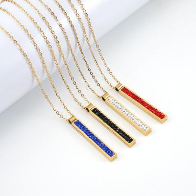 China FASHIONABLE Charming Ice Out Zircon Letter Stainless Steel Pendant 18k Gold Plated Colorful Diamond Paved Bar Shape Necklace Set for sale