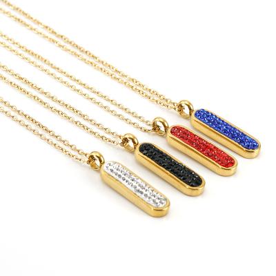 China TRENDY Popular Round Bar Shape Sparkle Tiny Colorful Diamond Paved Stainless Steel Gold Plated Letter Necklace Pendant Set for sale