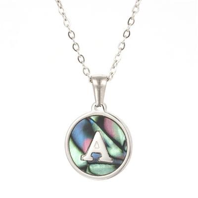 China High Quality Aesthetics Female Titanium Plated Round Multi Colors Shell Stainless Steel Initial Letter Necklace 26 For Women Girls for sale