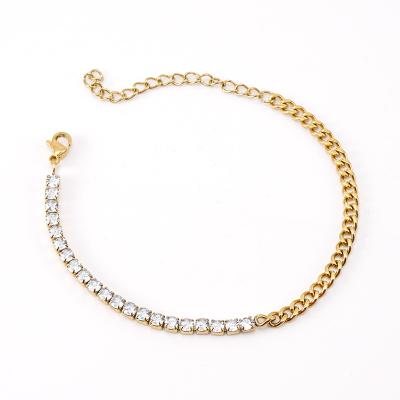 China New Hiphop INS Style Stainless Steel Ice Out Full Of Figaro 18k Gold Plated Diamond Paved Necklace Chain Jewelry Set for sale