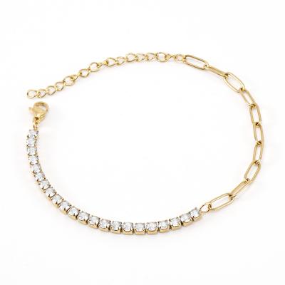 China Stunning Hiphop Charm Stylish Ice Out Full Diamond Paved Stainless Steel 18k Gold Paperclip Chain Bracelet Necklace Set for sale