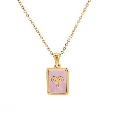 China New Trendy Trendy Square True Trendy Square Horoscope Pendant Stainless Steel Gold Plating Cute Pink Zodiac Sign Necklace for sale