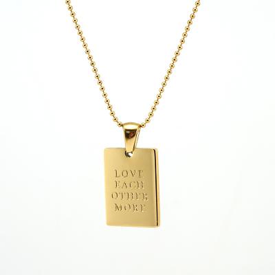 China Gold Plated Words Message Delicacy Engraved Square Pendant Necklace Inspired Birthday TRENDY Stainless Steel Mass Current for sale