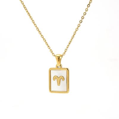 China Wholesale Factory Design Trendy Square Charm Square Stainless Steel 18k Gold Plated Pearlescent Zodiac Sign Necklace Jewelry Pendant New for sale