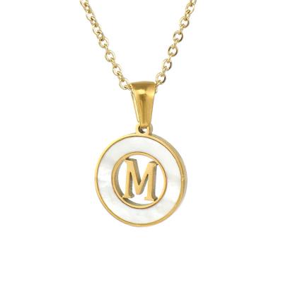 China High Quality Personality Circular Ring Natural White Shell With A-Z Stainless Steel 18k Gold Plated Initial Letter Pendant Necklace For Women for sale