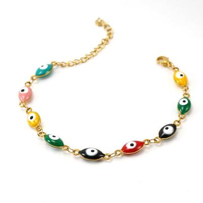 China Popular BOHEMIA Amazon Design Turkey Eye Element Bracelets Stainless Steel Classic Multi Color Enamel Gold Beaded Link Bracelet for sale