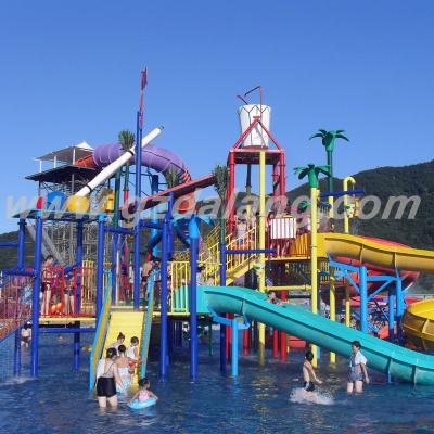 China Big Fiberglass Water Park Water Slide Funny Water House Outdoor Playground Equipment For Adults And Kids for sale