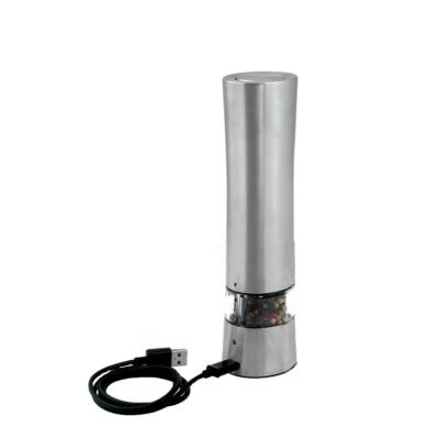 China Kitchenware Professional 21cm Electric USB Charged Oval Shape Stainless Steel Body Pepper Salt Mill Grinder for sale