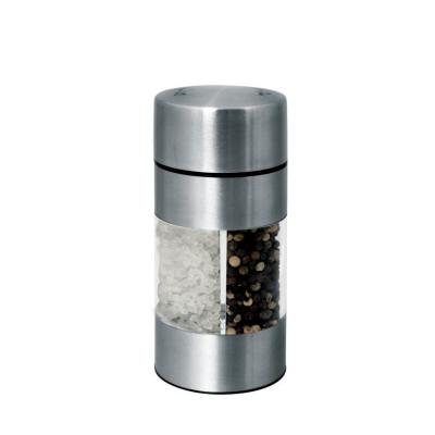 China Durable 14cm Round Stainless Steel Double Body Kitchenware Manual 2-in-1 Large Top Clear Acrylic Salt Pepper Mill Grinder for sale