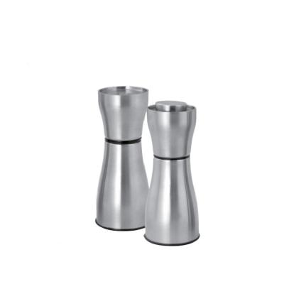 China Kitchenware Classic 13cm Full Body Stainless Steel Peppermill 18cm Tall Salt Shaker Set for sale