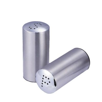 China Kitchenware Food Safe 7cm Tall Round Shape Chrome Plated Stainless Steel Top Salt And Pepper Shaker Set for sale