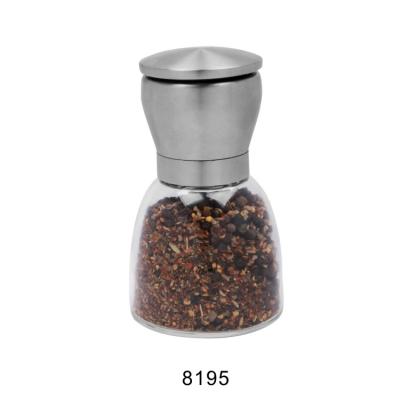 China High Quality Kitchen Tableware Stainless Steel Glass Body Top Spice Grinder 13cm Large Mill for sale