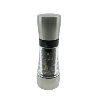 China Premium Kitchenware Grind Select Bottom Produced 18cm Stainless Steel Tall Window Acrylic Peppermill Salt Mill Grinder for sale