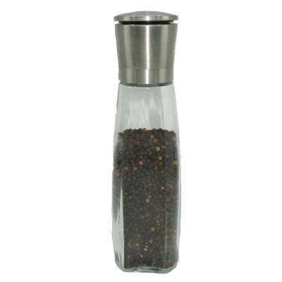 China New 25.5cm Modern Kitchen Tableware Size Glass Body Stainless Steel Salt Pepper Spice Mill Top Grinder for sale