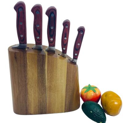 China 6 Pcs Viable High Quality Color Handle Stainless Steel Wooden Forged Kitchen Knife Set With Wooden Block for sale