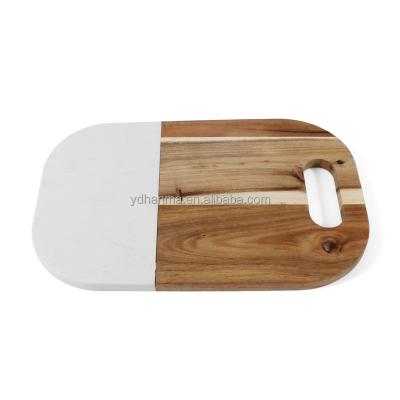 China Wholesale Disposable Charcuterie Cheese Cutting Tray White Marble And Acacia Serving Wooden Cutting Board for sale