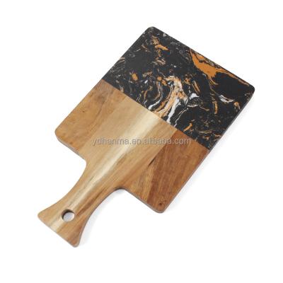 China New Design Fancy Acacia Wood and Marble Disposable Cutting Chopper With Easily Grip Handle for sale