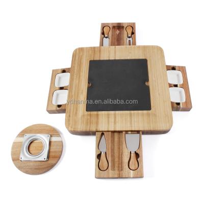 China Sustainable high quality turntable cheese cutting set with knives and slide-out drawer cheese serving board for sale