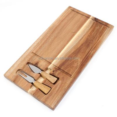 China Disposable High Grade Classic Cheese Board And Knives Set Acacia Wood Cutting Board With 2 Cheese Knives for sale