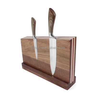 China Sustainable double sided wooden magnetic knife block with strong magnets, double side cutlery display stand and storage rack for sale