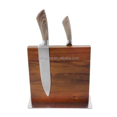 China Sustainable Double Sided Acacia Wood Magnetic Knife Holder with Strong Magnet for Kitchen for sale