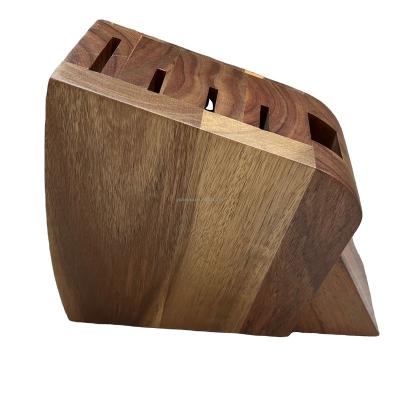 China Viable Acacia Knife Holder Wooden Knife Block Organizer with Large Knife Sharpener Cutting Groove for sale