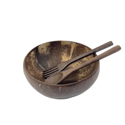 China Factory direct sustainable spun wooden salad serving bowl with spoon and fork set for salad pasta fruit for sale