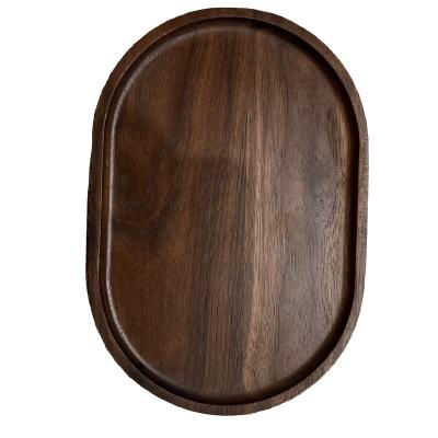 China Affordable Wooden Dish Wholesale Solid Wood Viable Black Walnut Ebony Ebony Wood Dessert Dish Oval Dish for sale