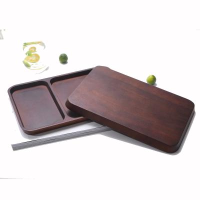 China Natural Wooden Wood Tray Serving Tray, Restaurant Black Acacia Wood Serving Tray for sale