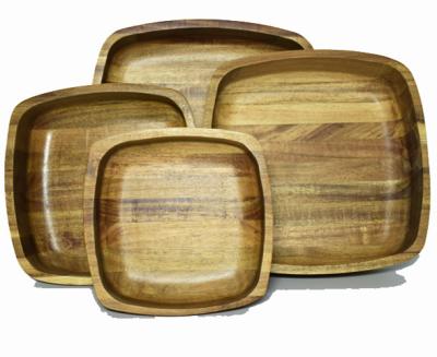 China Sustainable High Quality Customizable Acacia Wood 8 Inch Square Salad Bowl For Salad for sale